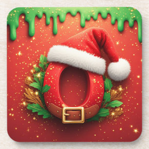 Porta-copo Monograma de Natal Personalizado O com Chapéu de P