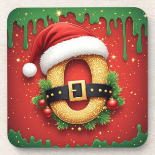 Porta-copo Monograma de Natal Pessoal O com Chapéu de Papai N