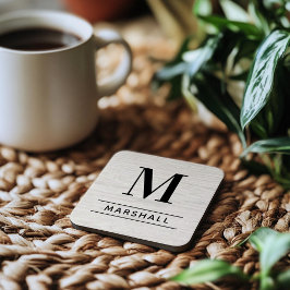 Porta-copo Monograma de Nome em Serifado de Madeira Pálida Rú