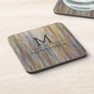Porta-copo Monograma de textura de madeira nº 4