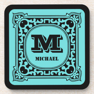 Porta-copo Monograma do alfabeto decorativo verde da vindima