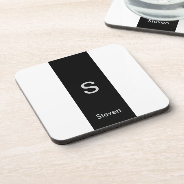 Porta-copo Monograma Dois Tom Preto Moderno e Branco (Left Side)