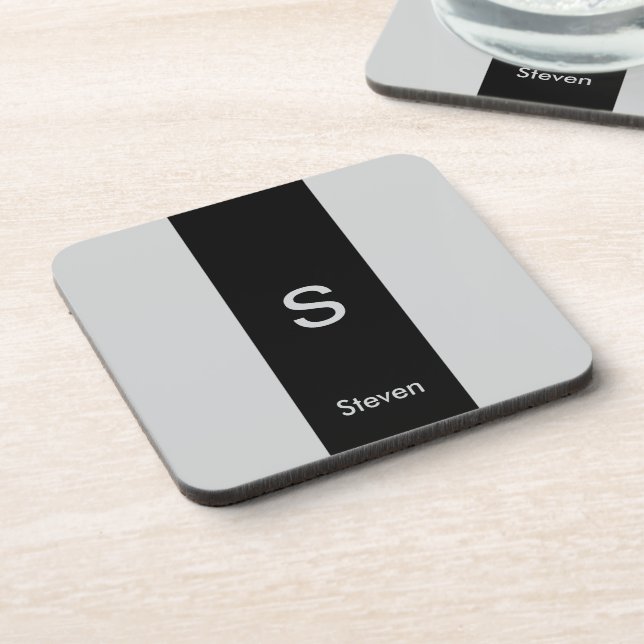 Porta-copo Monograma Dois Tom Preto Moderno e Cinzas (Left Side)