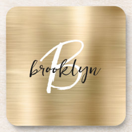 Porta-copo Monograma Dourado de Script Branco Preto e Bruto