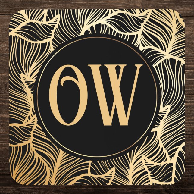 Porta-copo Monograma Dourado e preto de luxo (Criador carregado)