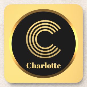 Porta-copo Monograma Dourado Personalizado - Letra C