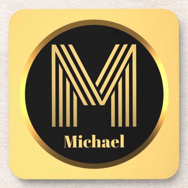 Porta-copo Monograma Dourado Personalizado - Letra M (Frente)