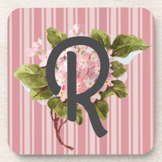 Porta-copo Monograma e Flores em Listras Rosa