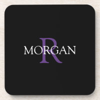 Monograma e Nome DIY, Texto Roxo e Branco, Preto