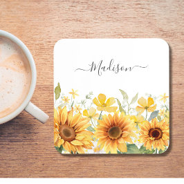 Porta-copo Monograma Flor Amarelo Girassol Floral Botânica