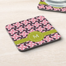 Monograma Geométrico Rosa Borgonha Floral Verde Li