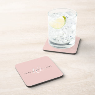 Porta-copo Monograma Moderno em Rosa Bege e Branco com Letra