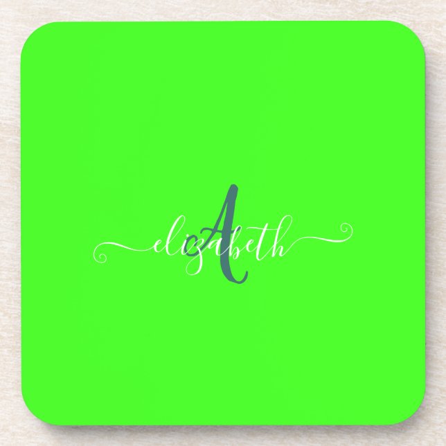 Porta-copo Monograma Neon Fluorescente Verde  (Frente)