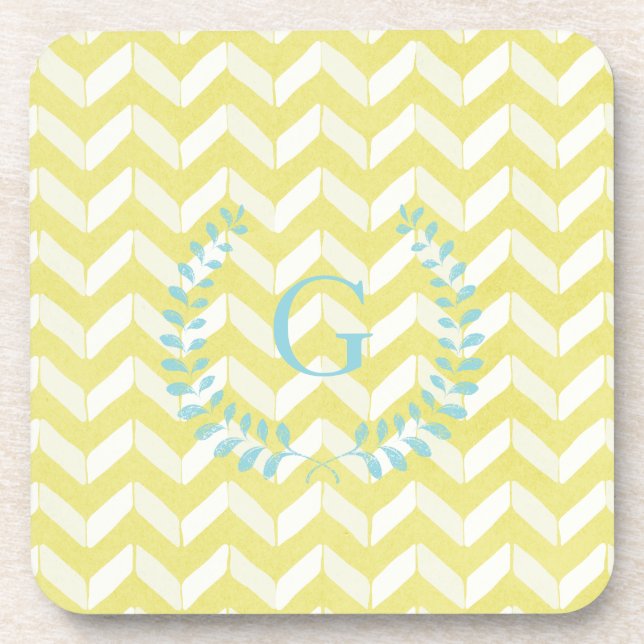 Porta-copo Monograma Personalizado Chevron Amarelo Chic Paste (Frente)