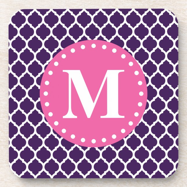 Porta-copo Monograma roxo de lattice roquino (Frente)