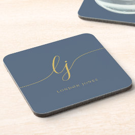 Porta-copo Monograma Simples Caligrafia Elegante Marinho Azul