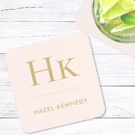 Porta-copo Monograma - Simples Elegante - Rosa Mínimo Dourado