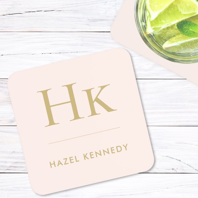 Porta-copo Monograma - Simples Elegante - Rosa Mínimo Dourado (Criador carregado)