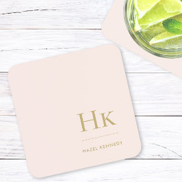 Porta-copo Monograma - Simples Elegante - Rosa Mínimo Dourado