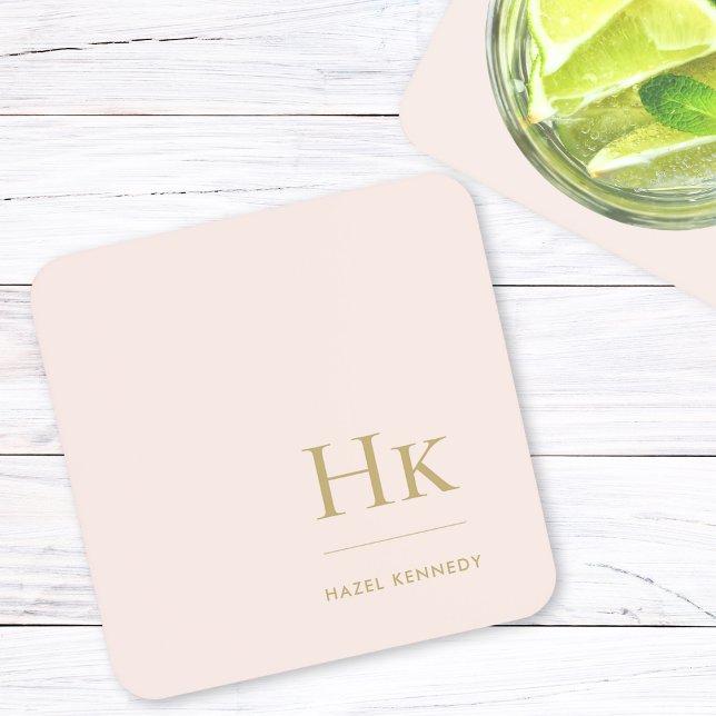 Porta-copo Monograma - Simples Elegante - Rosa Mínimo Dourado (Criador carregado)