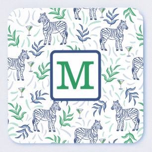 Porta-copo Monograma Verde de Zebra Branca Preppy Martinis