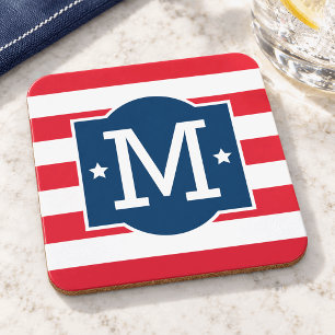 Porta-copo Monograma Vermelho Branco Azul Patriótico Personal