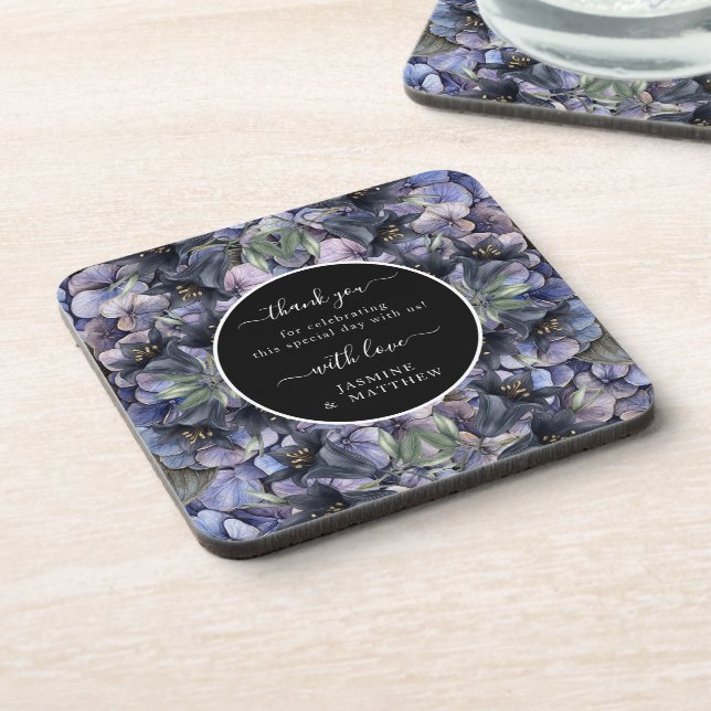 Porta-copo Moody Black Floral Classic Thank You Chic Wedding (Left Side)