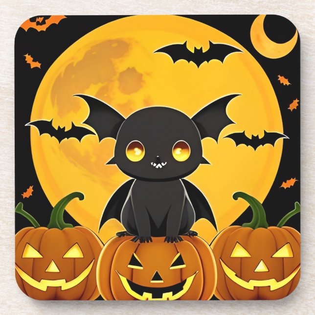 Porta-copo Morcego de desenho animado fofo e abóboras Jack-O' (Frente)