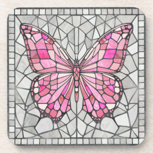 Porta-copo Mosaico-borboleta - Fada-Rosa-clara e cinza
