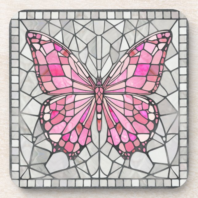 Porta-copo Mosaico-borboleta - Fada-Rosa-clara e cinza (Frente)