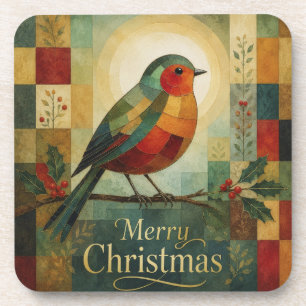 Porta-copo Mosaico de Natal Robin Pássaro Azevinho Fruta