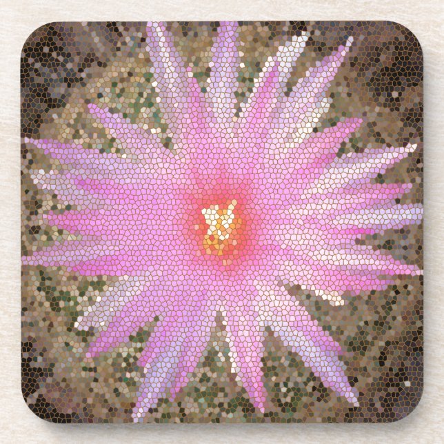 Porta-copo Mosaico Rosa Floral do Sudoeste Barrel Cactus Flor (Frente)