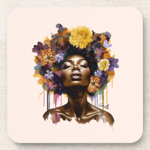 Porta-copo Mulher afro-americana com cabelo afro floral (3)