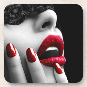 Porta-copo Mulher bonita com máscara preta do laço