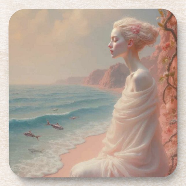 Porta-copo Mulher etérea na praia de Dreamy (Frente)