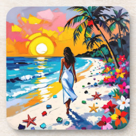 Porta-copo Mulher na Cena Tropical da Praia