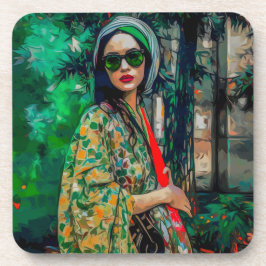 Porta-copo Mulher nos óculos de sol verde