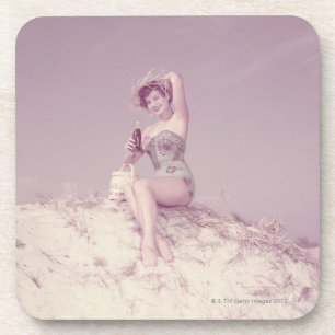 Porta-copo Mulher que relaxa na praia