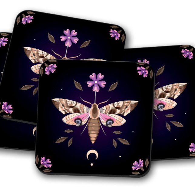Porta-copo Mystical Purple Moth & Floral | Portas copos Botân (Criador carregado)