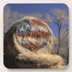 Porta-copo NA, EUA, Colorado, Gunnison. Rolo de feno patrióti