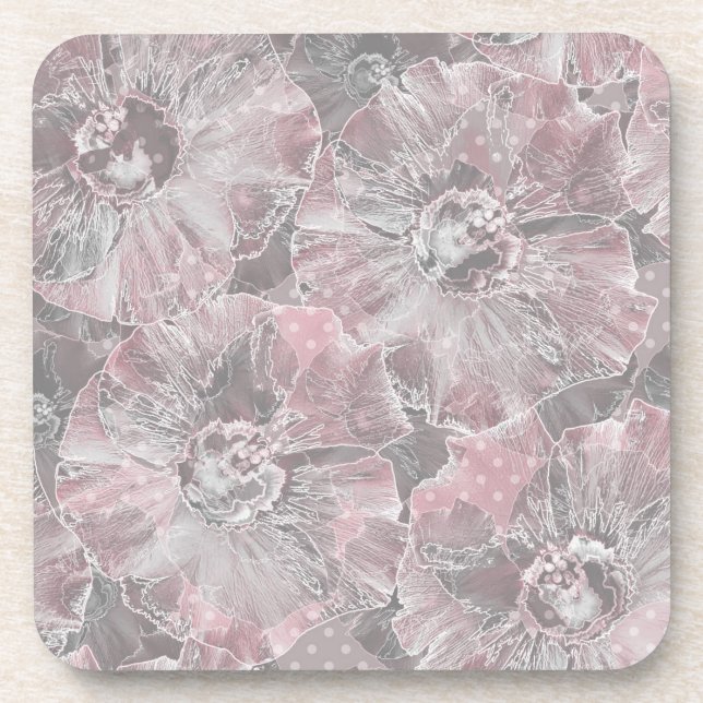 Porta-copo Na moda rosa cinza grandes flores (Frente)