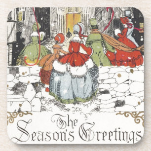 Porta-copo Natais vintages Pessoas vitorianas indo à Igreja