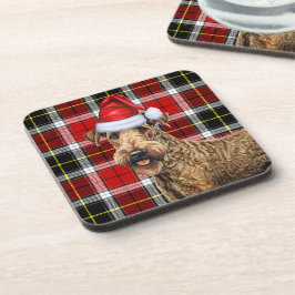 Porta-copo Natal Airedale Terrier Dog Feriado de Xadrez Verme