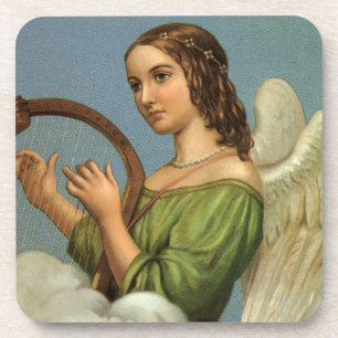 Porta-copo Natal Antigo, Anjo Vitoriano com Harpa Musical