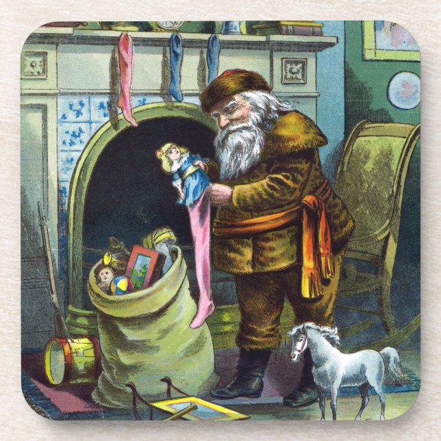 Porta-copo Natal Antigo, Meias do Papai Noel com Presentes (Frente)