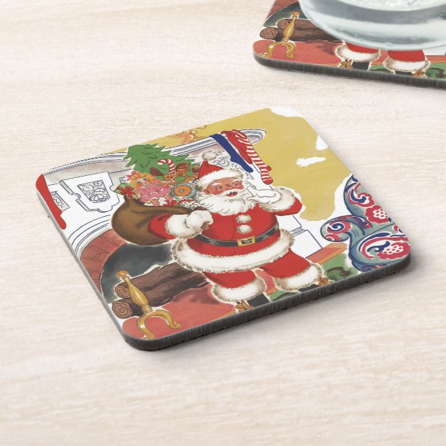 Porta-copo Natal Antigo, Papai Noel Alegre com Presentes (Left Side)