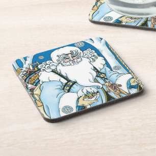 Porta-copo Natal Antigo, Papai Noel Azul com Bola de Neve