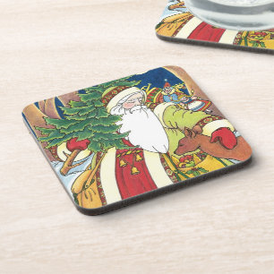 Porta-copo Natal Antigo, Papai Noel Veado na Floresta