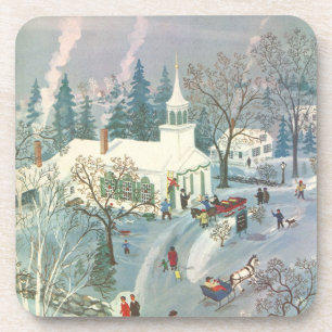 Porta-copo Natal Antigo, Pessoas Indo à Igreja na Neve