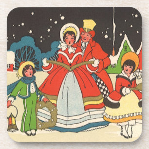 Porta-copo Natal Antigo, uma Família Cantando Músicas de Nata